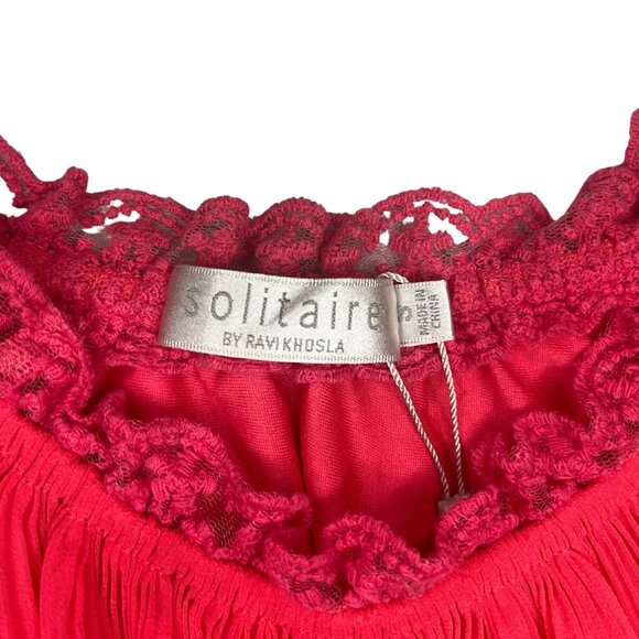 Solitaire Red Lace Boho Peasant Blouse Women’s Sz S Tunic 3/4 Sleeve Tassel Tie - Picture 3 of 11